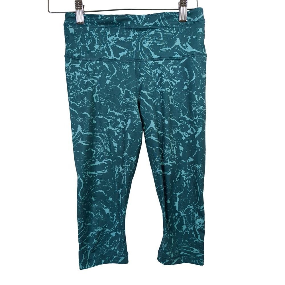 Athleta‎ Accelerate Crop Legging Womens S 3/4 Length Blue Ripple Marble Borealis